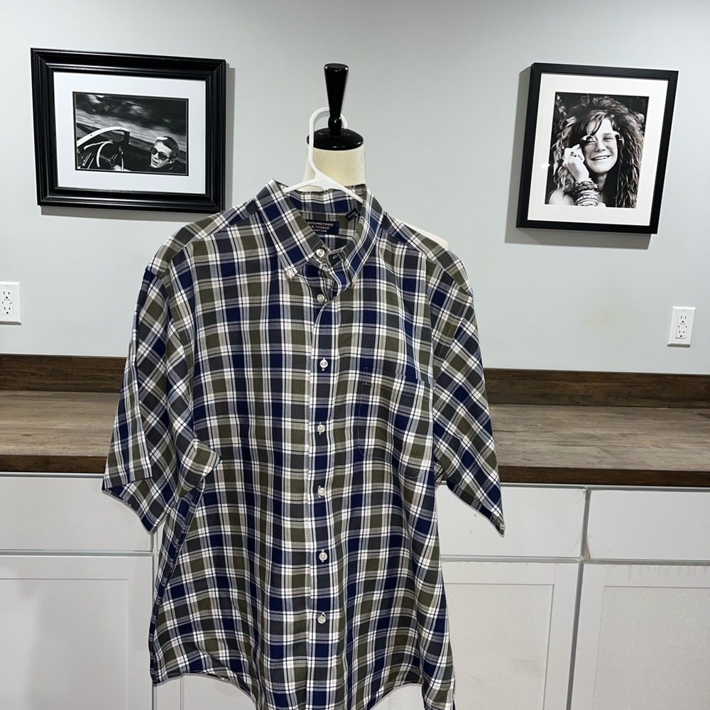 Roundtree & Yorke Navy and White Checkered Shirt XL